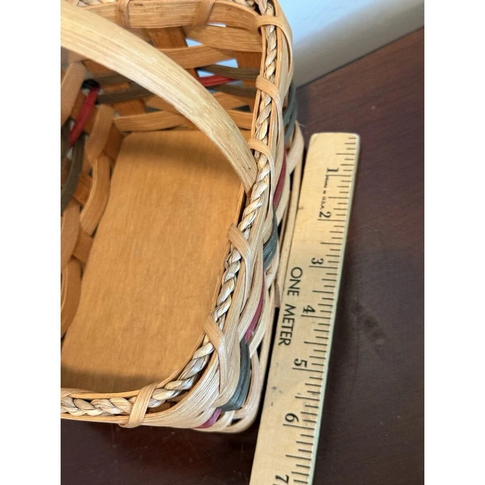 Hand Crafted Woven Double Wine Basket 3 Tone Wood With Handle Signed Dated 2006